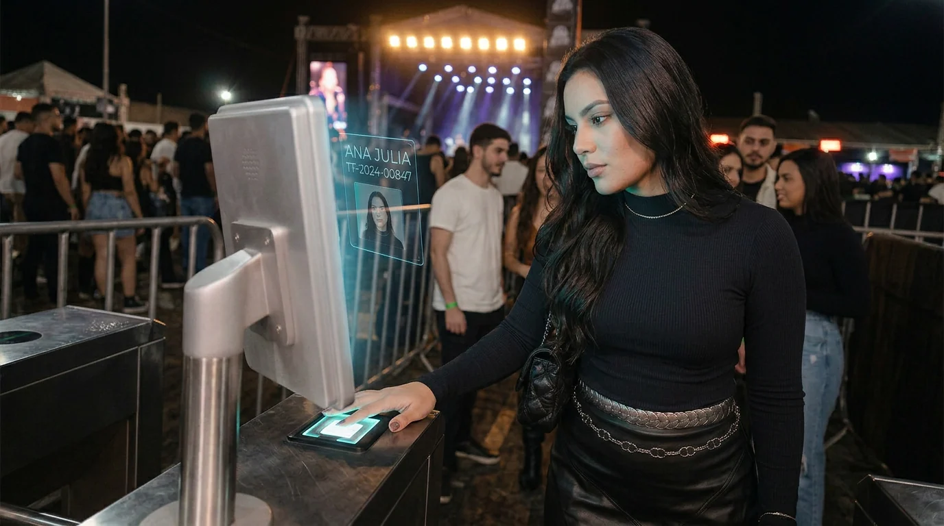 Catraca com reconhecimento facial validando entrada em evento